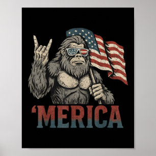 Bigfoot Merica Rock Amerikaanse Vlag Patriottisch Poster