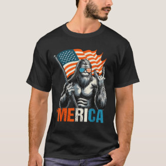 Bigfoot Merica Rock Amerikaanse vlag Patriottische T-shirt