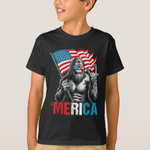 Bigfoot Merica Rock Patriottische Amerikaanse Vlag T-shirt