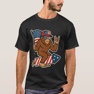 Bigfoot Merica Rock Patriottische Amerikaanse Vlag T-shirt