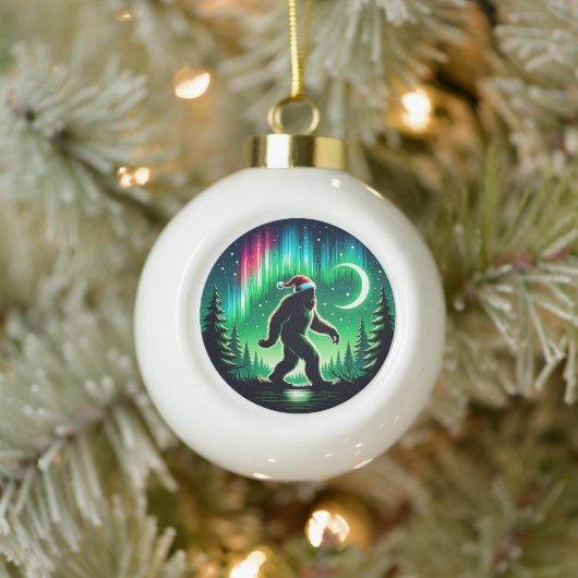 Bigfoot met Aurora Borealis en kerstsfeer Keramische Bal Ornament (Boom)
