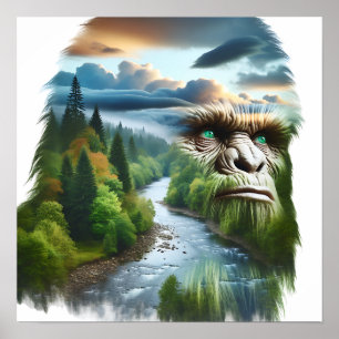 Bigfoot met dubbele belichting in de natuur poster