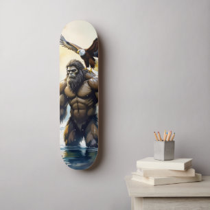Bigfoot met een adelaar op zijn schouder skateboard
