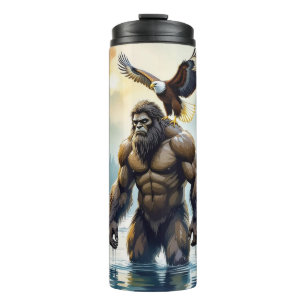 Bigfoot met een adelaar op zijn schouder thermosbeker