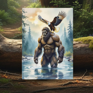 Bigfoot met een Adelaar op zijn Schouder Verjaarda Kaart