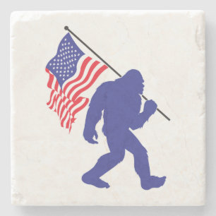 Bigfoot met een Amerikaanse vlag Stenen Onderzetter