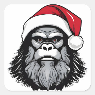 Bigfoot met een kerstmuts vierkante sticker