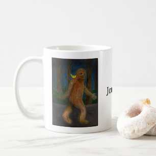 Bigfoot met een kleine gele vogel aangepaste naam koffiemok