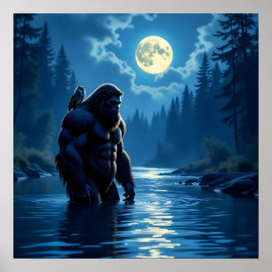Bigfoot met een uil op zijn schouder poster