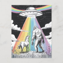 Bigfoot met eenhoorn en een ufo