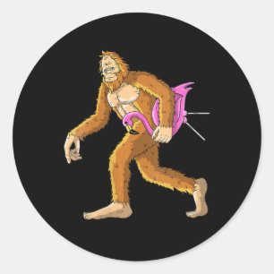 Bigfoot met flamingo dierlijke kostuum cadeau ronde sticker