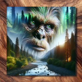 Bigfoot, Mountains, River and Forest Canvas Afdruk