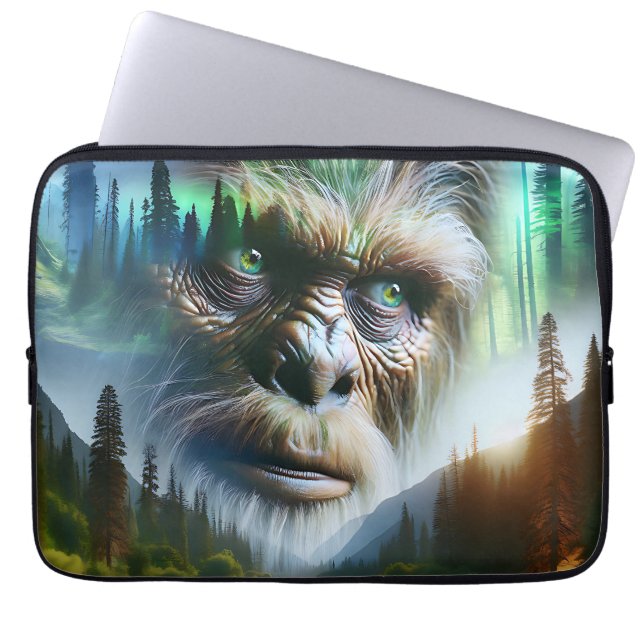 Bigfoot, Mountains, River and Forest Laptop Sleeve (Voorkant)