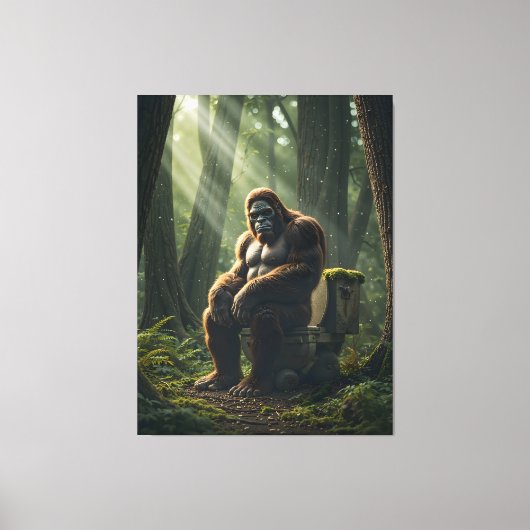Bigfoot op de wc in het Bos Canvas Afdruk (Voorkant)