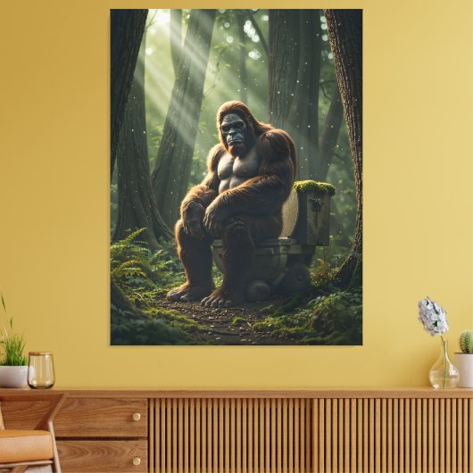 Bigfoot op de wc in het Bos Canvas Afdruk (Insitu (Woonkamer))