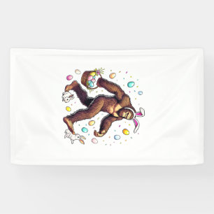Bigfoot Pasen Dag Grappige Sasquatch Knuffel Konij Spandoek