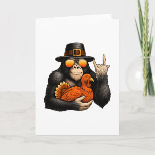 Bigfoot Pelgrim Kalkoen Pompoen Thanksgiving Day B Kaart