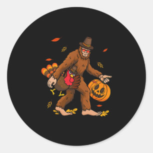 Bigfoot Pelgrim Kalkoen Pompoen Thanksgiving Day B Ronde Sticker