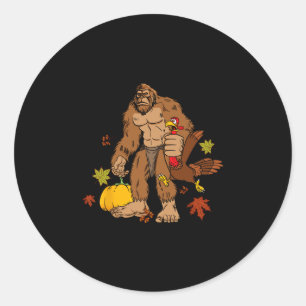 Bigfoot Pelgrim Kalkoen Pompoen Thanksgiving Day B Ronde Sticker