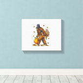 Bigfoot Pilgrim Turkey Pumpkin Thanksgiving Day Bo Canvas Afdruk (Insitu (Houten vloer))