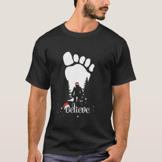 Bigfoot print Yeti Geloof santa hoed Kerstmis T-shirt
