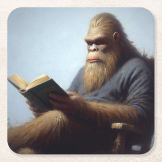 Bigfoot Reading Vierkante Kartonnen Onderzetter