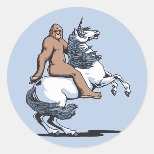 Bigfoot Riding a Unicorn Ronde Sticker (Voorkant)