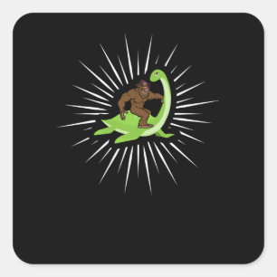 Bigfoot Riding Nessie Loch Ness Monster Vierkante Sticker