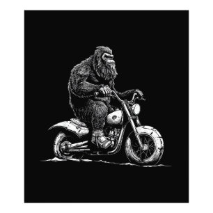Bigfoot Rijden op een motorfiets Funny Sasquatch M Foto Afdruk