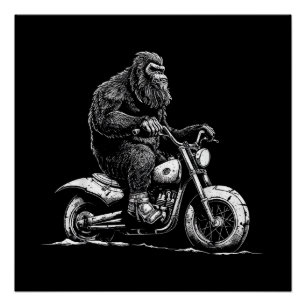 Bigfoot Rijden op een motorfiets Funny Sasquatch M Perfect Poster
