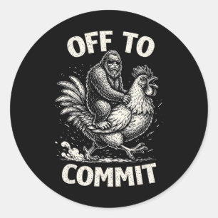 Bigfoot rijdt kip om grappige Sasquat te plegen Ronde Sticker