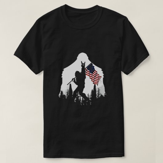 Bigfoot Rock en Roll Silhouette American Flag T-shirt (Design voorkant)