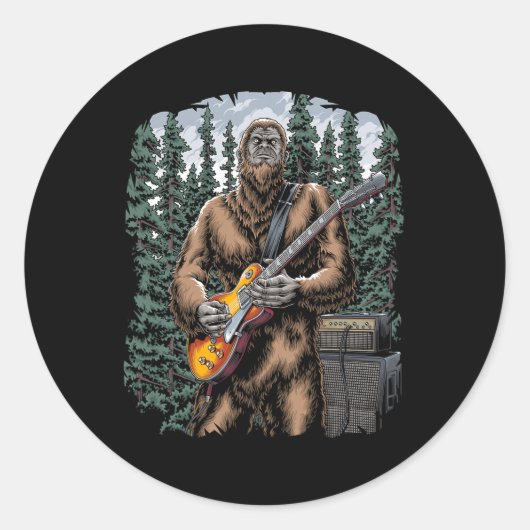 Bigfoot Rockin uit met zijn gitaar Out - Forest Ja Ronde Sticker (Voorkant)
