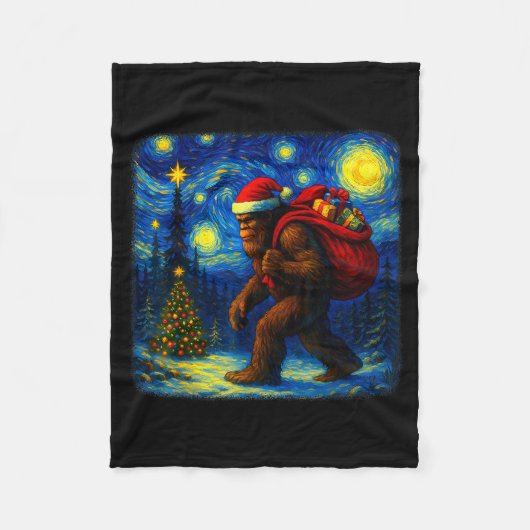 Bigfoot Santa Christmas Starry Night Sasquatch Van Fleece Deken (Voorkant)