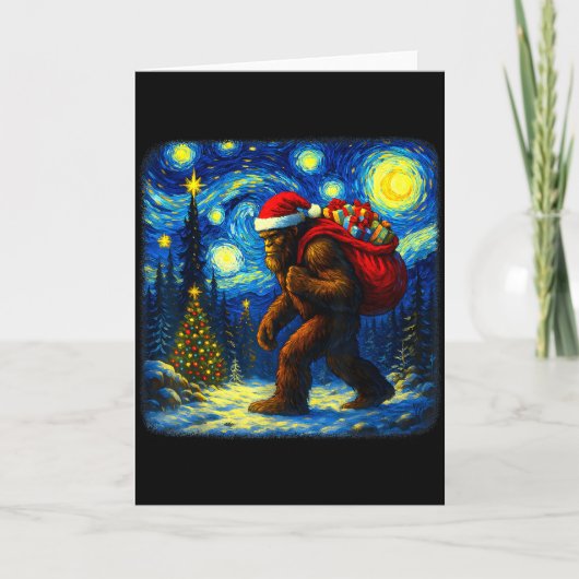 Bigfoot Santa Christmas Starry Night Sasquatch Van Kaart (Voorkant)