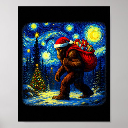 Bigfoot Santa Christmas Starry Night Sasquatch Van Poster (Voorkant)