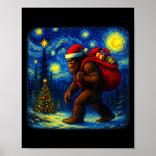 Bigfoot Santa Christmas Starry Night Sasquatch Van Poster (Voorkant)