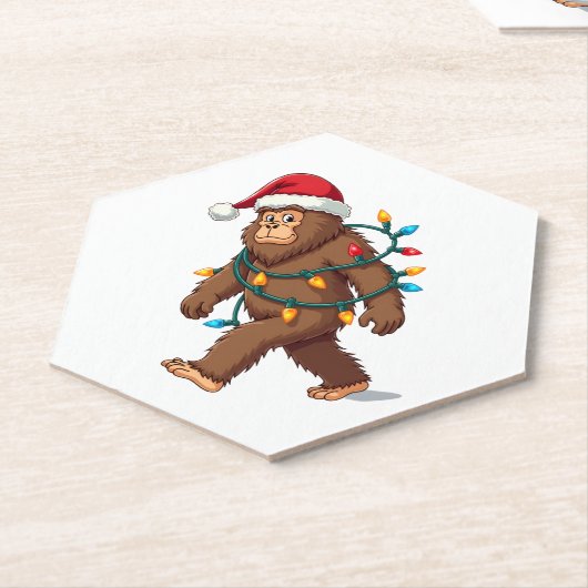 Bigfoot Santa Christmas Tree Lights Xmas Boys Men Kartonnen Onderzetters (Schuin)
