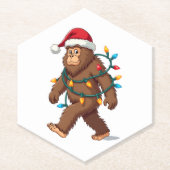 Bigfoot Santa Christmas Tree Lights Xmas Boys Men Kartonnen Onderzetters (Voorkant)