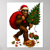 Bigfoot Santa Christmas Tree Lights Xmas Boys Men Poster (Voorkant)