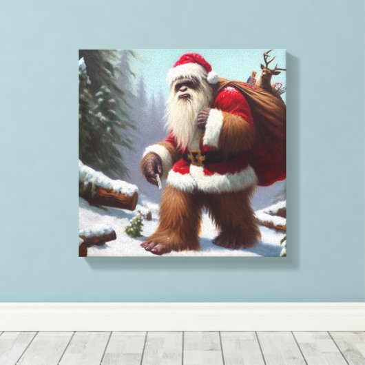 Bigfoot Santa Claus Canvas Afdruk (Insitu (Houten vloer))