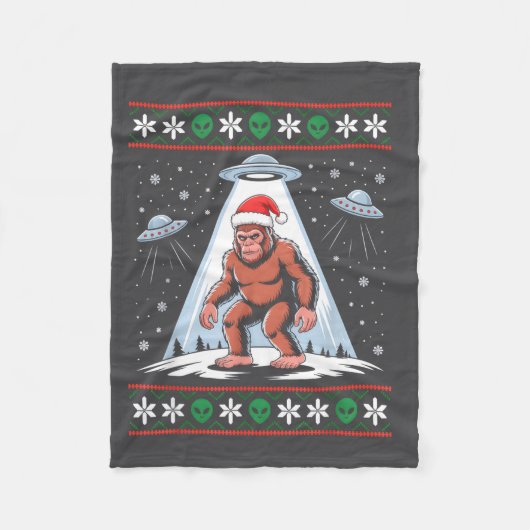 Bigfoot Santa Ufo Alien Funny Ugly Christmas Sweat Fleece Deken (Voorkant)