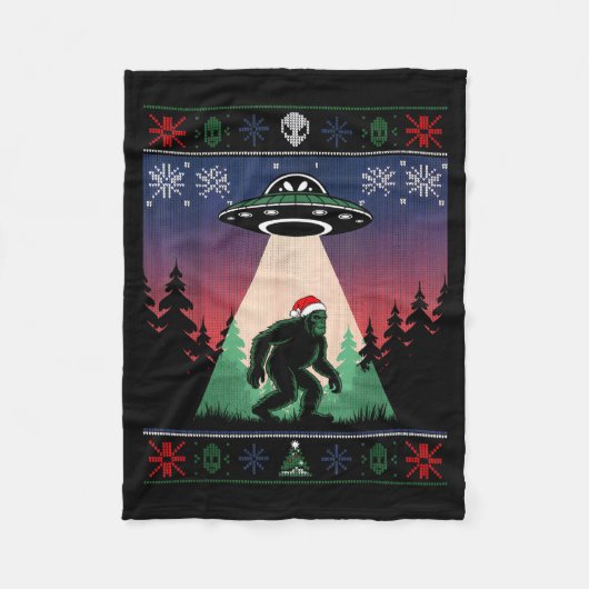 Bigfoot Santa Ufo Alien Funny Ugly Christmas Sweat Fleece Deken (Voorkant)
