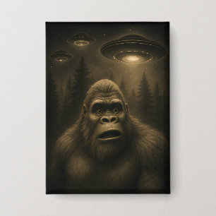 Bigfoot Sasquatch Alien UFO Grappig Button