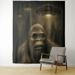 Bigfoot Sasquatch Alien UFO Grappig Wandkleed