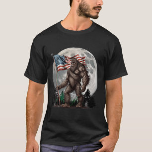 Bigfoot Sasquatch - Amerikaanse vlag Volle Maan Pa T-shirt