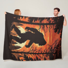 Bigfoot Sasquatch Bos Zonsondergang Fleece Deken
