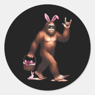 Bigfoot Sasquatch Bunny Pasen Eieren Retro Mannen Ronde Sticker