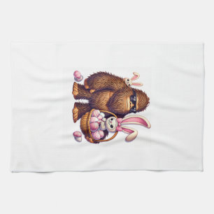 Bigfoot Sasquatch Bunny Pasen Eieren Retro Mannen Theedoek