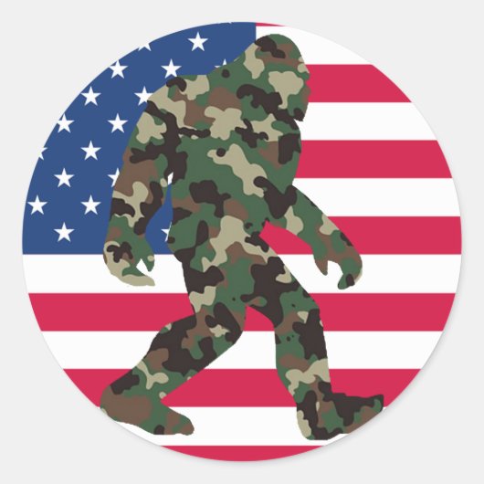 Bigfoot Sasquatch Camo Ronde Sticker (Voorkant)